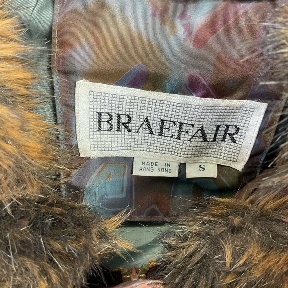 Braefair Coat Womens Sz S Vintage Aztec Retro 90's Leather trim Faux Fur Collar - Picture 5 of 8
